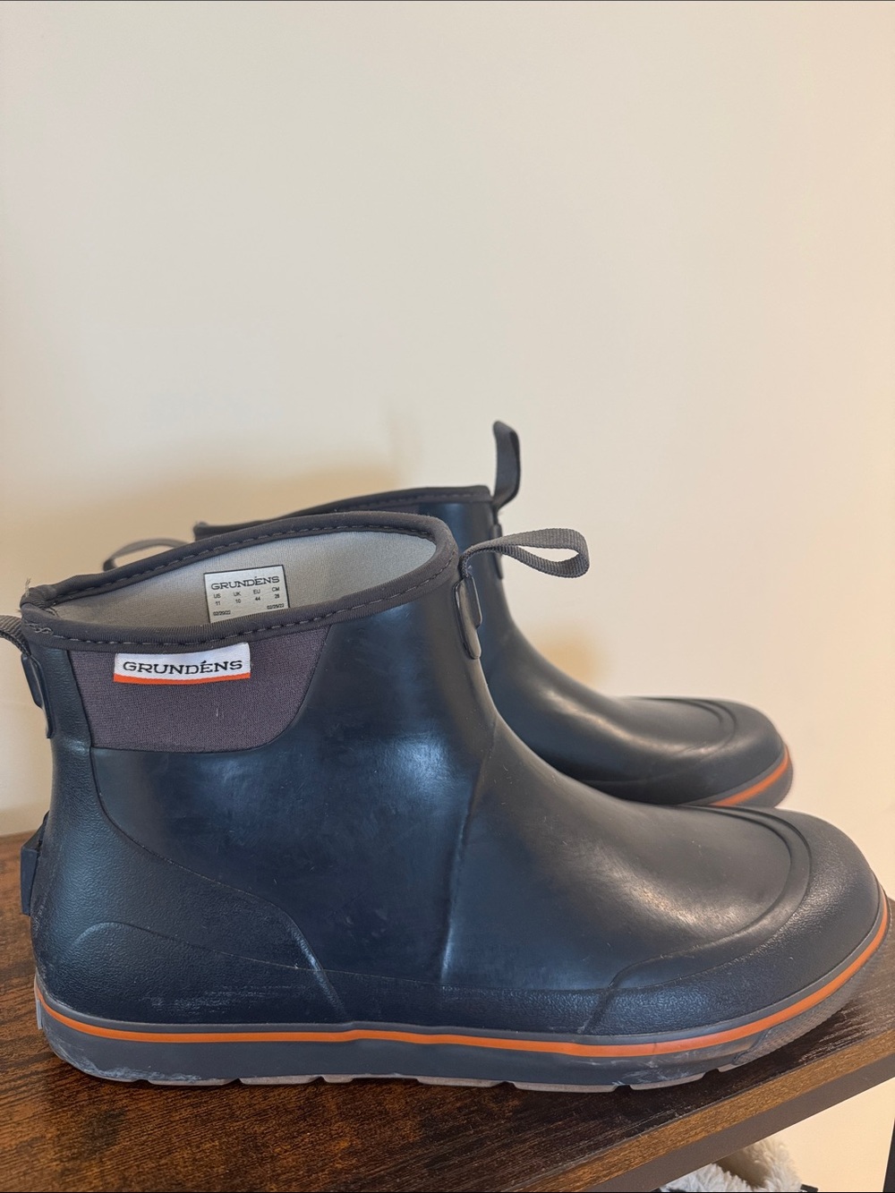 Grundéns Men’s Navy Waterproof Ankle Boots with Orange Trim